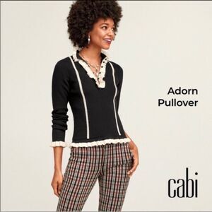 Cabi Adorn Pullover Black and White Frill Knit Sweater Size Medium